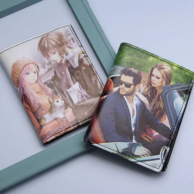 Personalized Wallets Men High Quality PU Leather for Him Print Two Photos Short Purse Custom Gift for Men Father's Day Groomsman