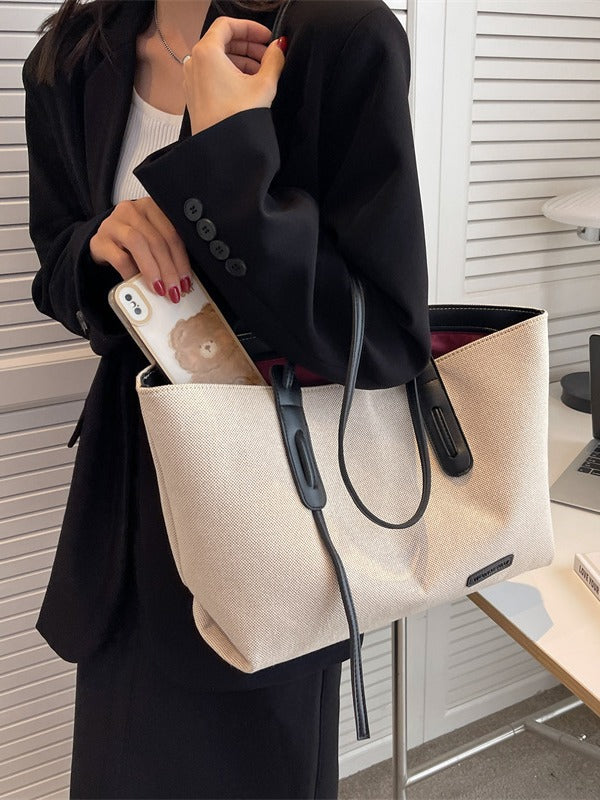 Simple Large Capacity Tote Bag Women's Big Bag Mummy Bag Leisure Shoulder Bag Student School Bag Commuter Canvas Bag