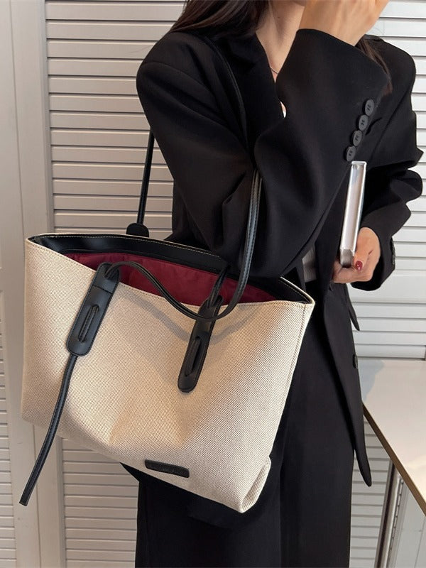 Simple Large Capacity Tote Bag Women's Big Bag Mummy Bag Leisure Shoulder Bag Student School Bag Commuter Canvas Bag
