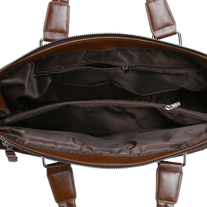 2025 new style horizontal men's bag messenger bag soft leather shoulder bag portable business bag 15 inch computer bag factory direct supply