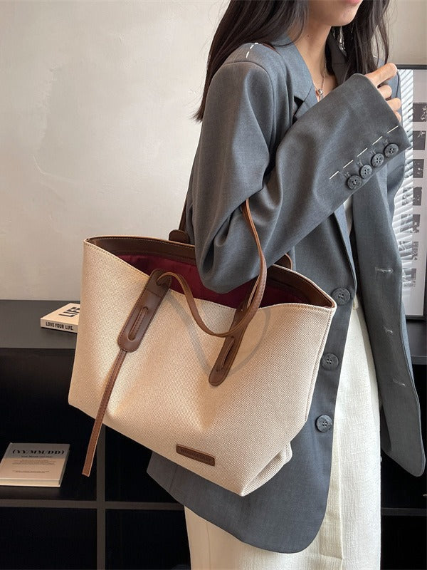 Simple Large Capacity Tote Bag Women's Big Bag Mummy Bag Leisure Shoulder Bag Student School Bag Commuter Canvas Bag