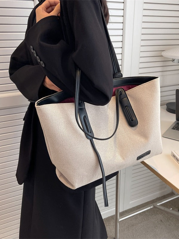 Simple Large Capacity Tote Bag Women's Big Bag Mummy Bag Leisure Shoulder Bag Student School Bag Commuter Canvas Bag