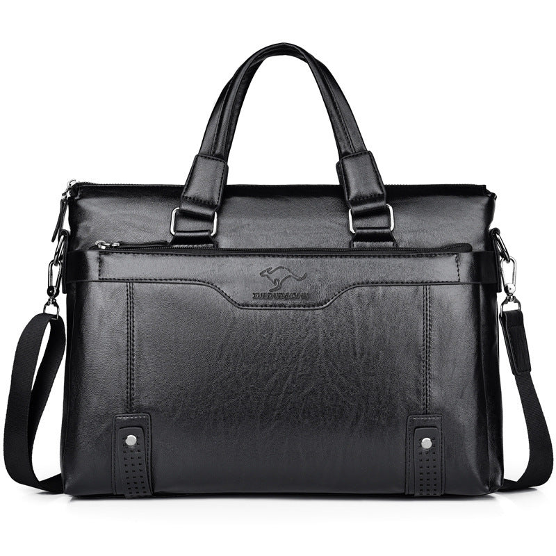 2025 new style horizontal men's bag messenger bag soft leather shoulder bag portable business bag 15 inch computer bag factory direct supply