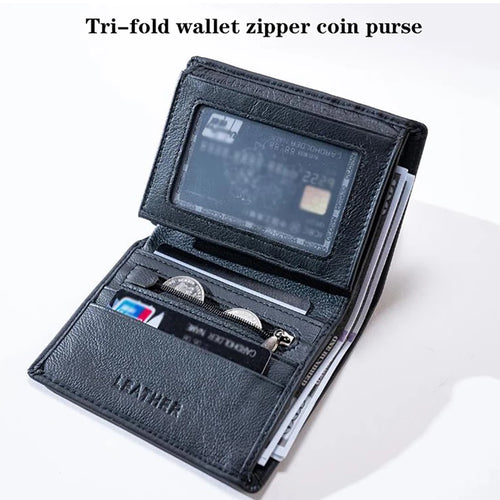 Men's Genuine Leather RFID Wallet – Zipper Business Bifold with Card Holder