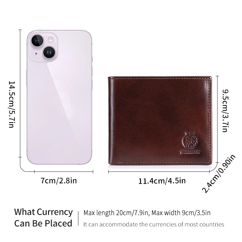 Genuine Leather Wallet for Men 9 Cards Mens Wallet Bifold Rfid Blocking with 2 ID Windows Card Holder Wallet