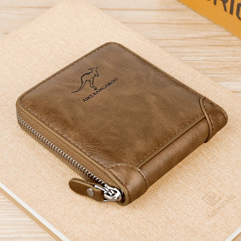 Men's Luxury PU Leather Zipper Wallet – RFID Card Holder with Coin Pocket