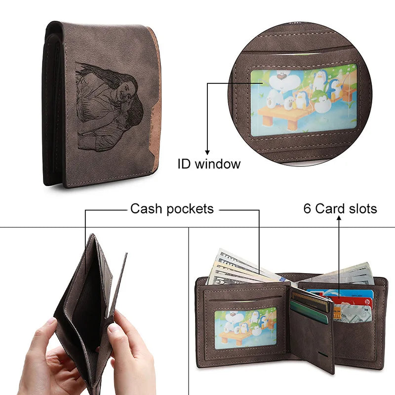 Personalized Photo Wallet for Men Customized Picture Name Wallets for Men Gift for Men Father's Day Valentines Gift for Husband