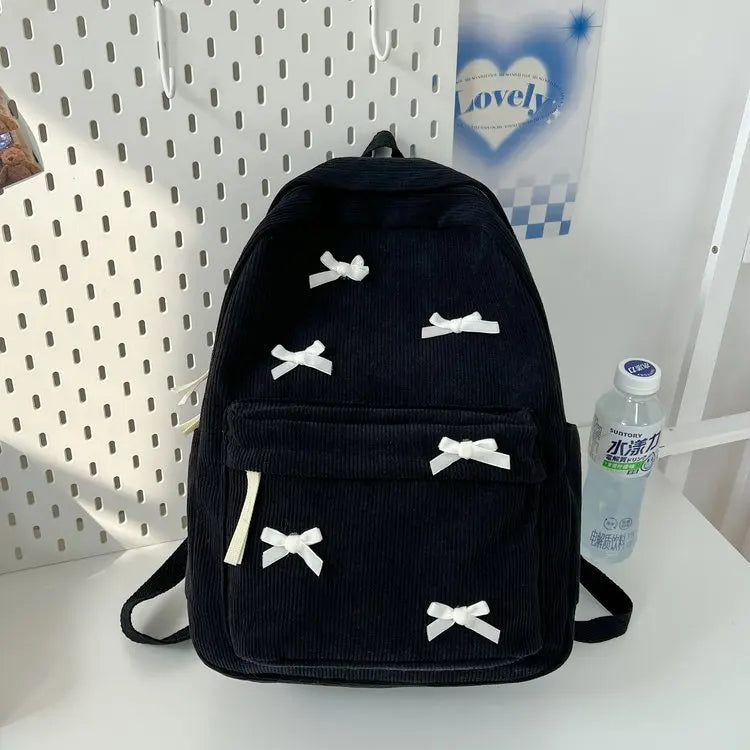 Women Bow School Bag for Students Korean Fashion Backpack Large Capacity Black Japanese Style Schoolbag Design Y2k Backpacks New