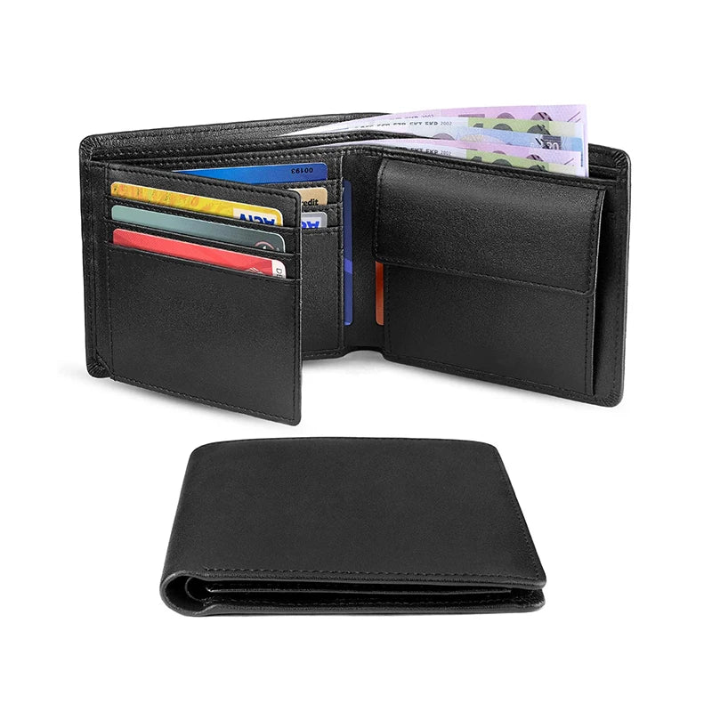 Men's Slim RFID Genuine Leather Wallet – 10 Card Slots & Coin Pocket Bifold