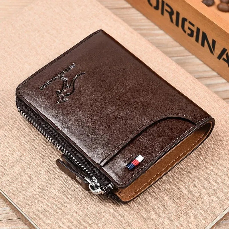 Men's RFID Leather Business Wallet – Zipper Card Holder Purse
