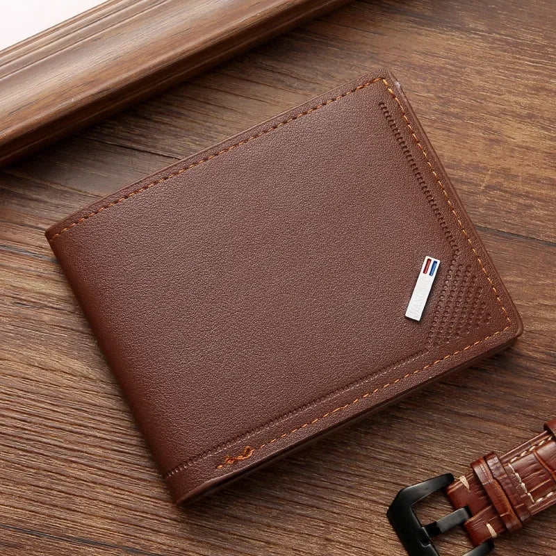 Men's Slim Minimalist PU Leather Wallet – Thin Foldable Short Bifold