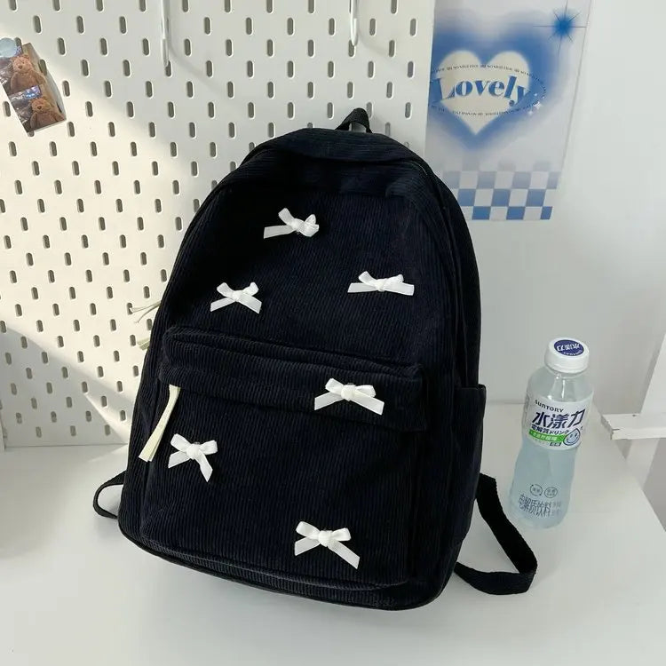 Women Bow School Bag for Students Korean Fashion Backpack Large Capacity Black Japanese Style Schoolbag Design Y2k Backpacks New