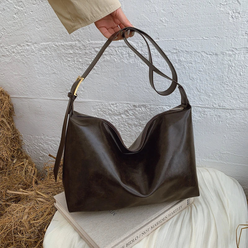 Women's Large PU Leather Crossbody Tote Bag – Casual Travel & Shopping Bag