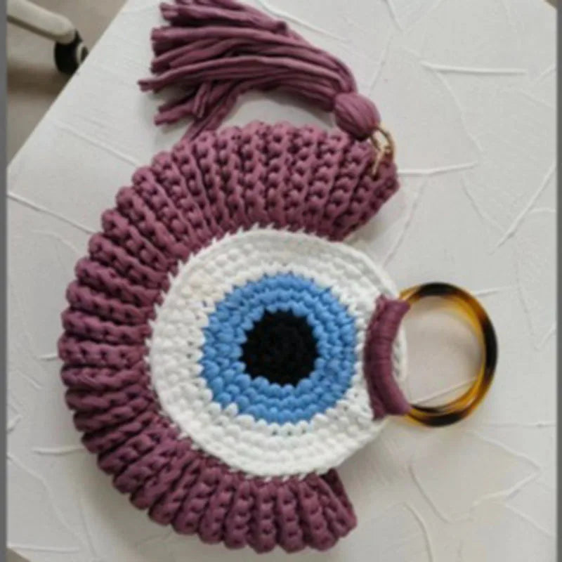 Handmade Crochet Beach Tote Bag – Evil Eye Woven Shoulder Bag for Women