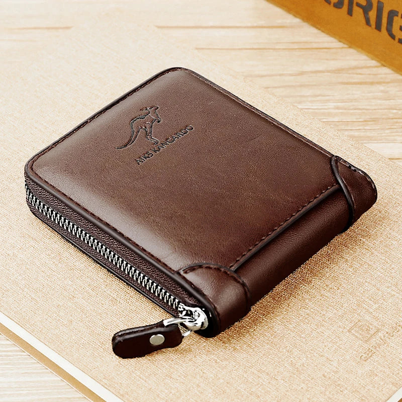 Men's Luxury PU Leather Zipper Wallet – RFID Card Holder with Coin Pocket