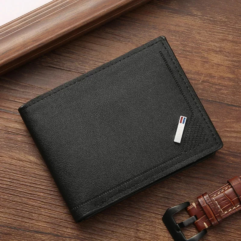 Men's Slim Minimalist PU Leather Wallet – Thin Foldable Short Bifold