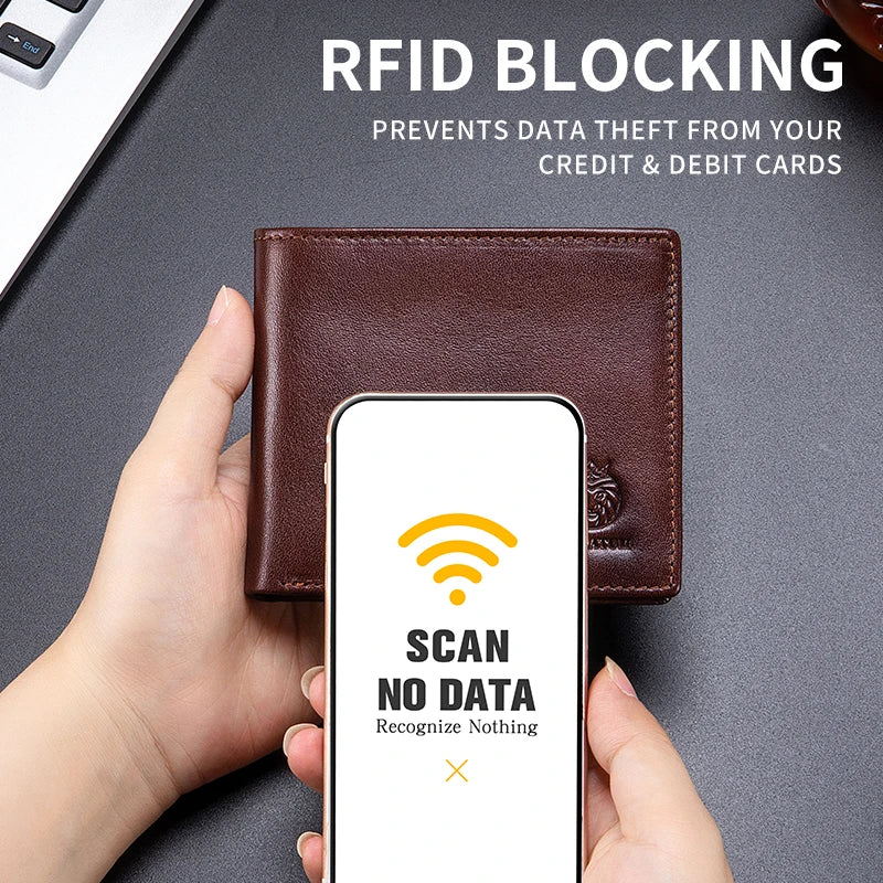Genuine Leather Wallet for Men 9 Cards Mens Wallet Bifold Rfid Blocking with 2 ID Windows Card Holder Wallet