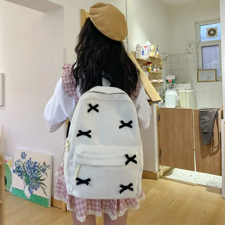Women Bow School Bag for Students Korean Fashion Backpack Large Capacity Black Japanese Style Schoolbag Design Y2k Backpacks New