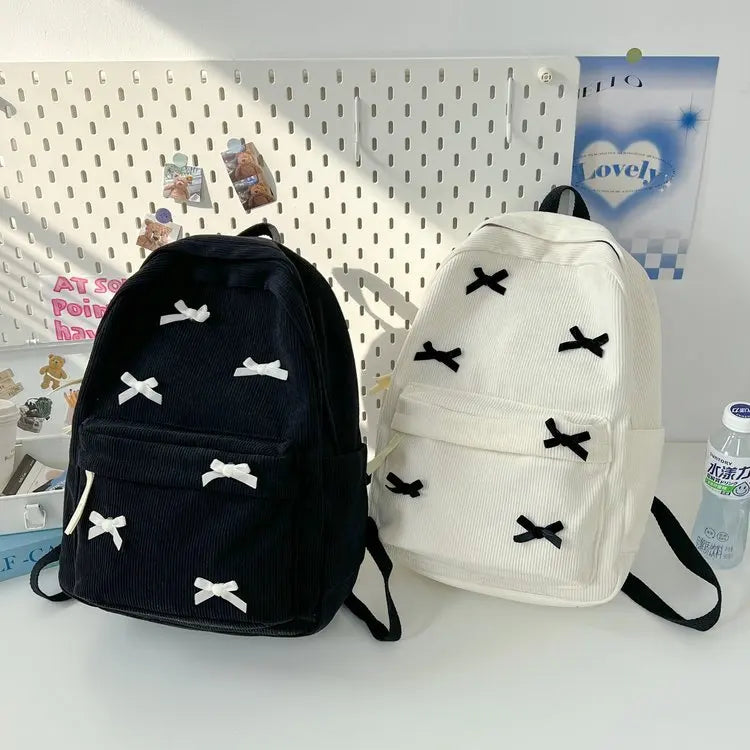 Women Bow School Bag for Students Korean Fashion Backpack Large Capacity Black Japanese Style Schoolbag Design Y2k Backpacks New